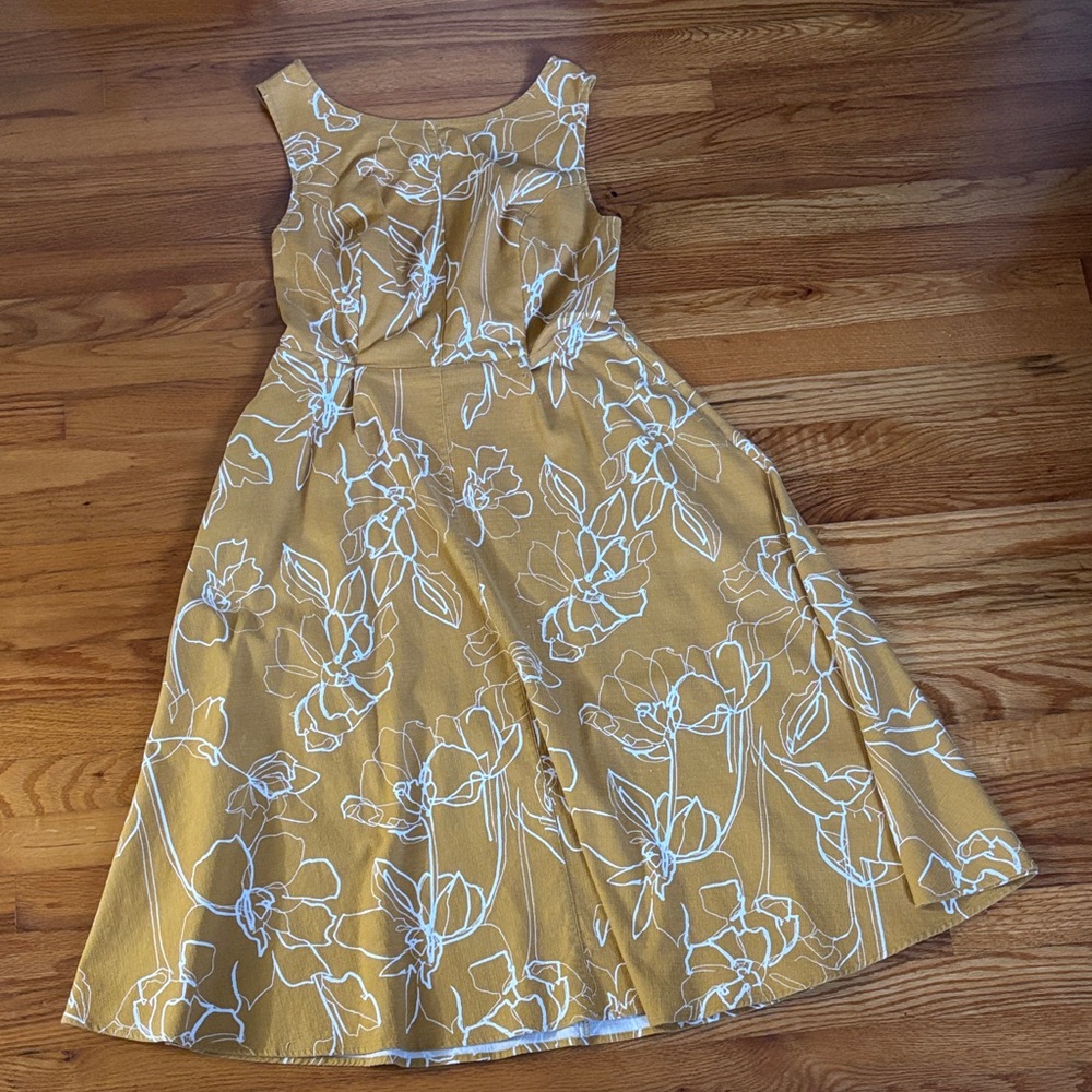 Eva Mendes Goldenrod Floral Midi Open Back Dress
